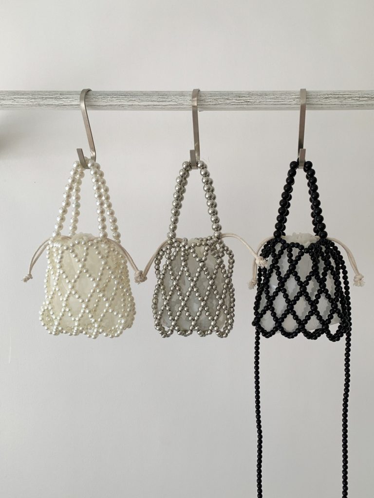 French Style Hollow Handwoven Beaded Mini Crossbody Bag with Pearls