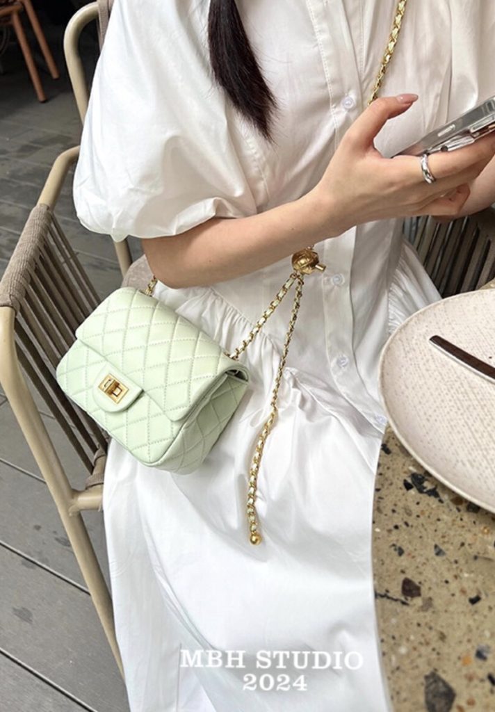 MBH Classic Gold Ball Chain Crossbody Bag with Adjustable Strap