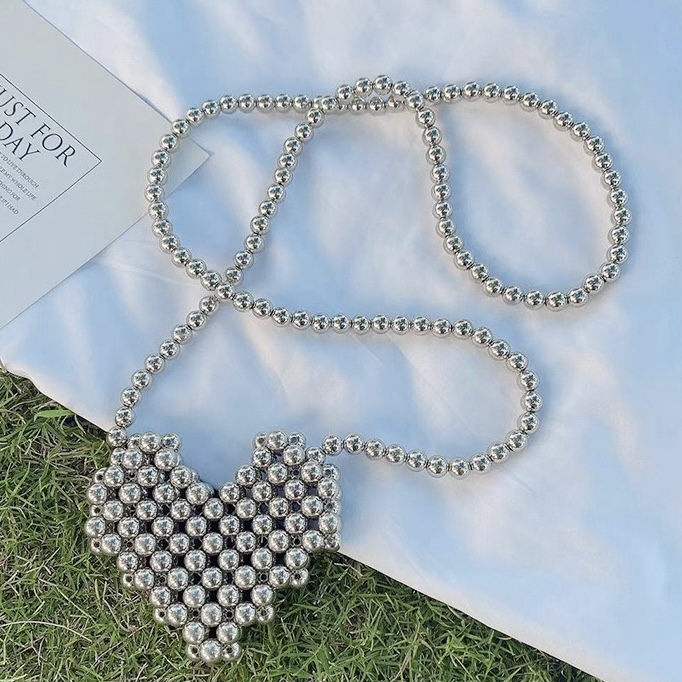 Mini Beaded Heart Pearl Crossbody Bag for Women