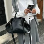 MBH New Folded Soft Leather Tote Bag Large Capacity Commuter Shoulder Handbag with Strap