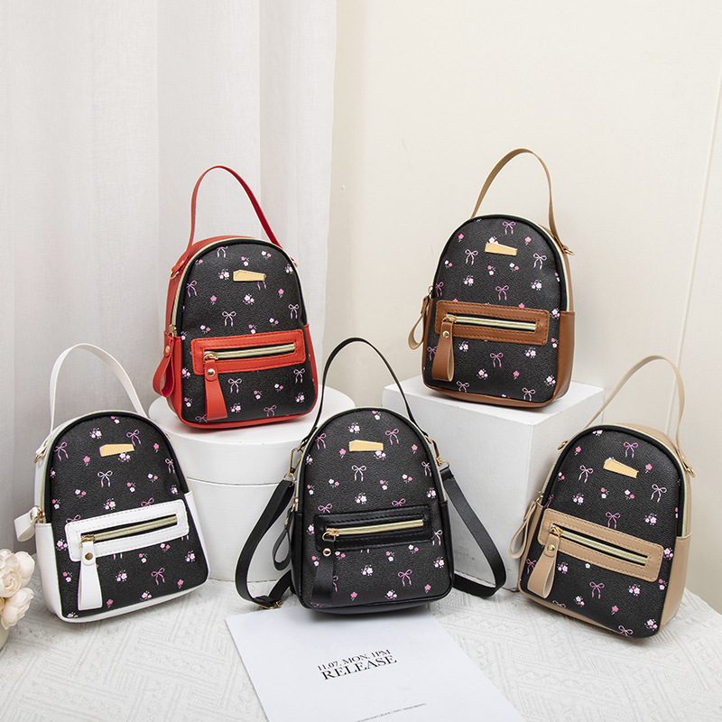 2025 New Spring Women's Bow Print Backpack Fashion Mini School Bag Handbag Crossbody