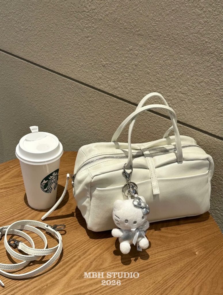 MBH Top-Grain Neck-Grain Leather Boston Bag Minimalist Versatile Large-Capacity Solid Color Crossbody Handbag with Shoulder Strap