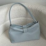 MBH Bow Pleated Baguette Top Layer Cowhide Spring Summer Underarm Shoulder Bag