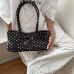MBH Black and White Polka Dot Genuine Leather Baguette Bag 2026 Summer Niche Korean Shoulder Bag