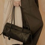 Women's Black PU Shoulder Bag Large Capacity Vintage Baguette Pillow Bag